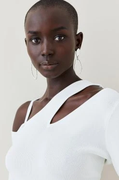 Karen Millen Asymmetric Cut Out Knit Jumper -Karen Millen shop ivory asymmetric cut out knit jumper 3