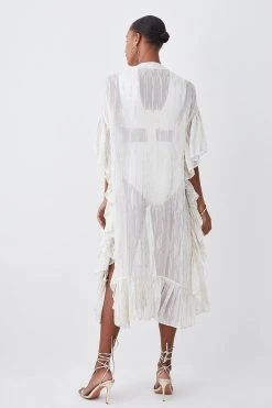 Karen Millen Beach Drama Maxi Ruffle Kimono -Karen Millen shop ivory beach drama maxi ruffle kimono 3