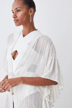 Karen Millen Beach Drama Maxi Ruffle Kimono -Karen Millen shop ivory beach drama maxi ruffle kimono 4