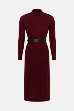 Karen Millen Cashmere Blend Funnel Neck Belted Midi Dress -Karen Millen shop ivory cashmere blend funnel neck belted midi dress 2