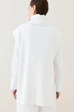 Karen Millen Cashmere Blend Mixed Gauge Knit Tabard -Karen Millen shop ivory cashmere blend mixed gauge knit tabard 1