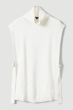 Karen Millen Cashmere Blend Mixed Gauge Knit Tabard -Karen Millen shop ivory cashmere blend mixed gauge knit tabard 2