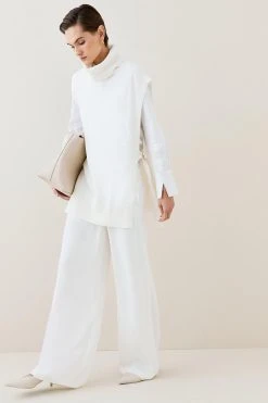 Karen Millen Cashmere Blend Mixed Gauge Knit Tabard -Karen Millen shop ivory cashmere blend mixed gauge knit tabard 4