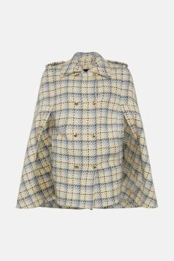 Karen Millen Check Military Button Cape