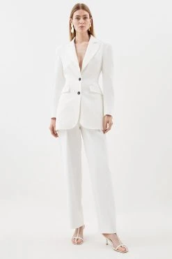 Karen Millen Clean Tailored Long Line Blazer -Karen Millen shop ivory clean tailored long line blazer 1