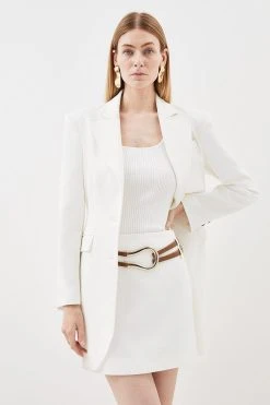 Karen Millen Clean Tailored Long Line Blazer -Karen Millen shop ivory clean tailored long line blazer 3