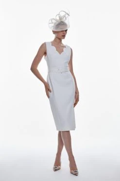 Karen Millen Clean Tailored Scallop Detail Midi Dress