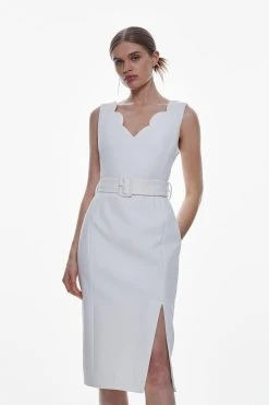 Karen Millen Clean Tailored Scallop Detail Midi Dress -Karen Millen shop ivory clean tailored scallop detail midi dress 1 5