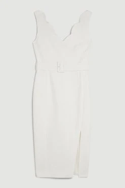 Karen Millen Clean Tailored Scallop Detail Midi Dress -Karen Millen shop ivory clean tailored scallop detail midi dress 1 6