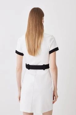 Karen Millen Collared Ponte Belted Mini Dress -Karen Millen shop ivory collared ponte belted mini dress 2