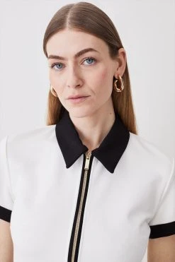 Karen Millen Collared Ponte Belted Mini Dress -Karen Millen shop ivory collared ponte belted mini dress 3