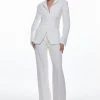 Karen Millen Compact Stretch Contrast Panel Detail Waist Blazer -Karen Millen shop ivory compact stretch contrast panel detail waist blazer