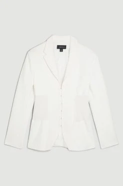 Karen Millen Compact Stretch Contrast Panel Detail Waist Blazer -Karen Millen shop ivory compact stretch contrast panel detail waist blazer 3
