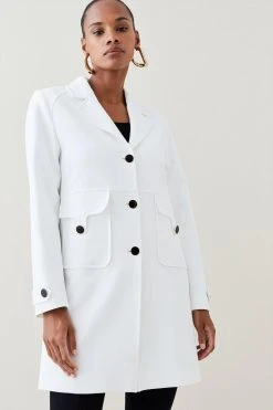 Karen Millen Compact Stretch Pocket Detail Coat -Karen Millen shop ivory compact stretch pocket detail coat 4