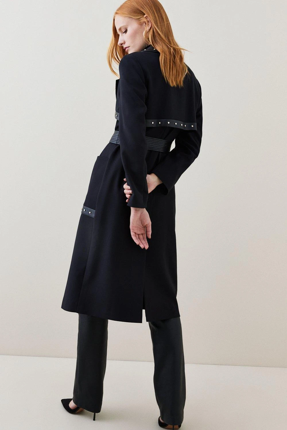 Karen Millen Compact Stretch Pu And Stud Trench Coat 5 Karen Millen Compact Stretch Pu And Stud Trench Coat - Image 3