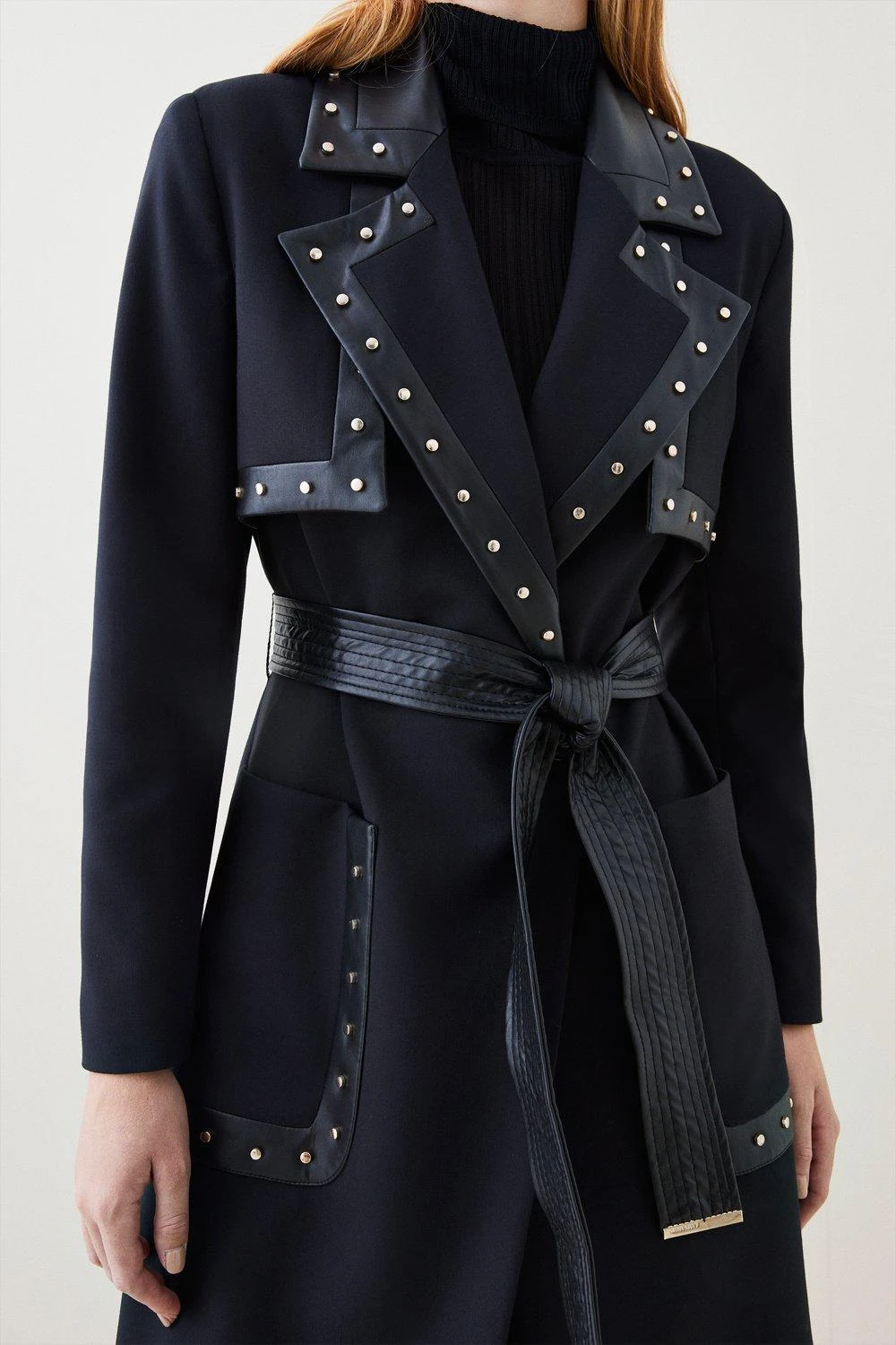 Karen Millen Compact Stretch Pu And Stud Trench Coat 3 Karen Millen Compact Stretch Pu And Stud Trench Coat