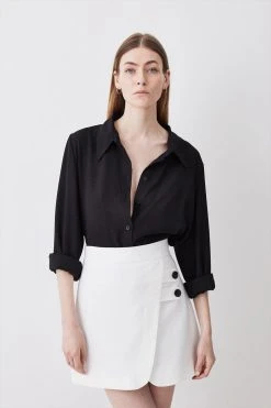 Karen Millen Compact Stretch Pu Tab Detail Mini Skirt