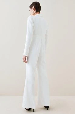 Karen Millen Compact Viscose Button Up Wide Leg Jumpsuit 7 Karen Millen Compact Viscose Button Up Wide Leg Jumpsuit -Karen Millen shop ivory compact viscose button up wide leg jumpsuit 1 1