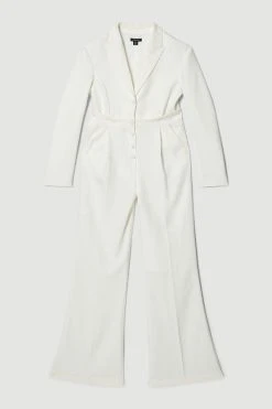 Karen Millen Compact Viscose Button Up Wide Leg Jumpsuit 9 Karen Millen Compact Viscose Button Up Wide Leg Jumpsuit -Karen Millen shop ivory compact viscose button up wide leg jumpsuit 1 3