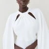 Karen Millen Compact Viscose Cape Wide Leg Jumpsuit -Karen Millen shop ivory compact viscose cape wide leg jumpsuit
