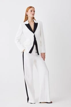 Karen Millen Compact Viscose Contrast Lapel Double Breasted Blazer -Karen Millen shop ivory compact viscose contrast lapel double breasted blazer 2