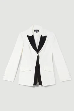 Karen Millen Compact Viscose Contrast Lapel Double Breasted Blazer -Karen Millen shop ivory compact viscose contrast lapel double breasted blazer 4