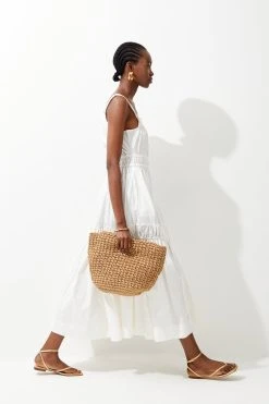 Karen Millen Cotton Tiered Strappy Maxi Dress -Karen Millen shop ivory cotton tiered strappy maxi dress 3