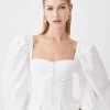 Karen Millen Cotton Top Stitch Puff Sleeve Top 1 Karen Millen Cotton Top Stitch Puff Sleeve Top -Karen Millen shop ivory cotton top stitch puff sleeve top