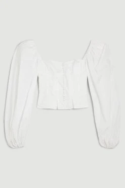 Karen Millen Cotton Top Stitch Puff Sleeve Top -Karen Millen shop ivory cotton top stitch puff sleeve top 4