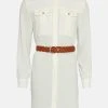Karen Millen Crepe Belted Shirt Mini Dress -Karen Millen shop ivory crepe belted shirt mini dress