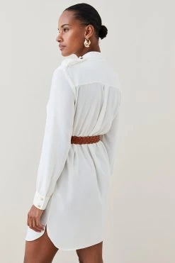Karen Millen Crepe Belted Shirt Mini Dress -Karen Millen shop ivory crepe belted shirt mini dress 2