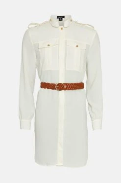 Karen Millen Crepe Belted Shirt Mini Dress