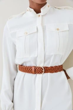Karen Millen Crepe Belted Shirt Mini Dress -Karen Millen shop ivory crepe belted shirt mini dress 3