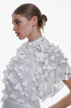 Karen Millen Crystal Applique Angel Sleeve Midaxi Dress -Karen Millen shop ivory crystal applique angel sleeve midaxi dress 2