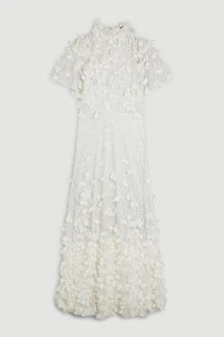 Karen Millen Crystal Applique Angel Sleeve Midaxi Dress