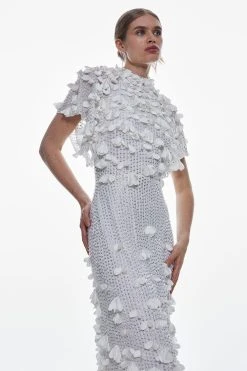 Karen Millen Crystal Applique Angel Sleeve Midaxi Dress -Karen Millen shop ivory crystal applique angel sleeve midaxi dress 4