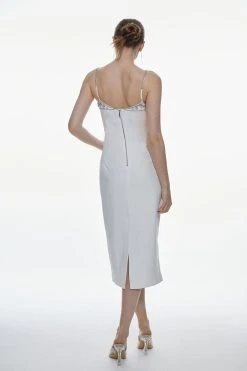 Karen Millen Crystal Embellished Strappy Woven Midi Dress -Karen Millen shop ivory crystal embellished strappy woven midi dress 3