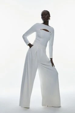 Karen Millen Cut Out Gold Trim Long Sleeve Ponte Top -Karen Millen shop ivory cut out gold trim long sleeve ponte top 3