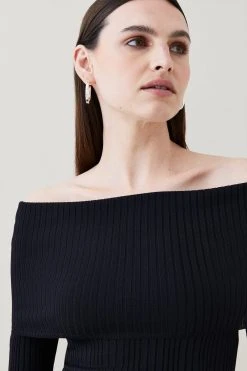Karen Millen Deep Bardot Rib Knit Jumper