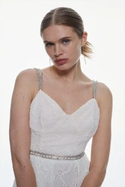 Karen Millen Diamante Trim And Lace Strappy Prom Dress -Karen Millen shop ivory diamante trim and lace strappy prom dress 2