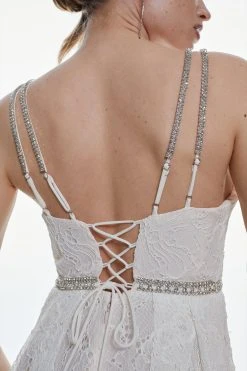 Karen Millen Diamante Trim And Lace Strappy Prom Dress -Karen Millen shop ivory diamante trim and lace strappy prom dress 3