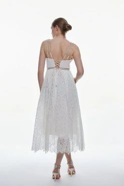 Karen Millen Diamante Trim And Lace Strappy Prom Dress -Karen Millen shop ivory diamante trim and lace strappy prom dress 4