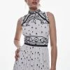 Karen Millen Embroidered Cornelli Tape Woven Dress -Karen Millen shop ivory embroidered cornelli tape woven dress