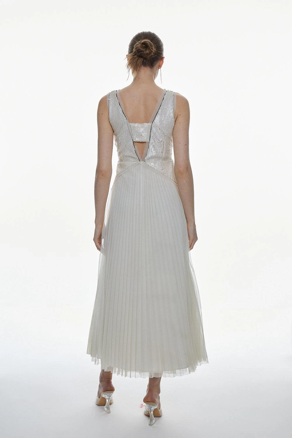 Karen Millen Floral Embellished Pleated Tulle Midi Dress 7 Karen Millen Floral Embellished Pleated Tulle Midi Dress - Image 5