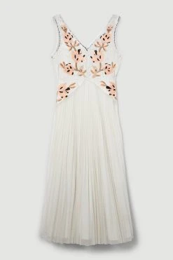 Karen Millen Floral Embellished Pleated Tulle Midi Dress 13 Karen Millen Floral Embellished Pleated Tulle Midi Dress -Karen Millen shop ivory floral embellished pleated tulle midi dress 5