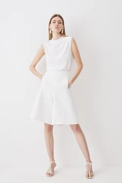 Karen Millen Georgette Draped Front Woven Blouse -Karen Millen shop ivory georgette draped front woven blouse 2