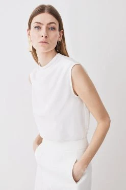 Karen Millen Georgette Draped Front Woven Blouse -Karen Millen shop ivory georgette draped front woven blouse 3