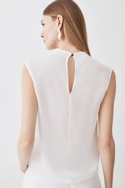 Karen Millen Georgette Draped Front Woven Blouse -Karen Millen shop ivory georgette draped front woven blouse 4