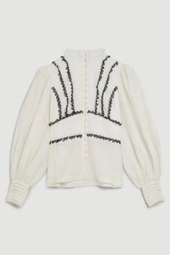 Karen Millen Graphic Lace Trim Woven Blouse -Karen Millen shop ivory graphic lace trim woven blouse 2