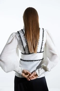 Karen Millen Graphic Lace Trim Woven Blouse -Karen Millen shop ivory graphic lace trim woven blouse 4